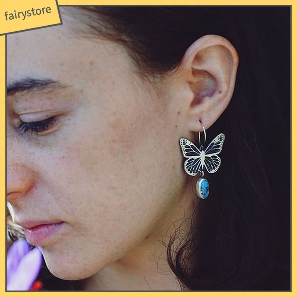 1 Đôi Bông Tai Hình Học Đính Đá Ngọc Lam Nhân Tạo Phong Cách Boho Thời Trang Cho Nữ