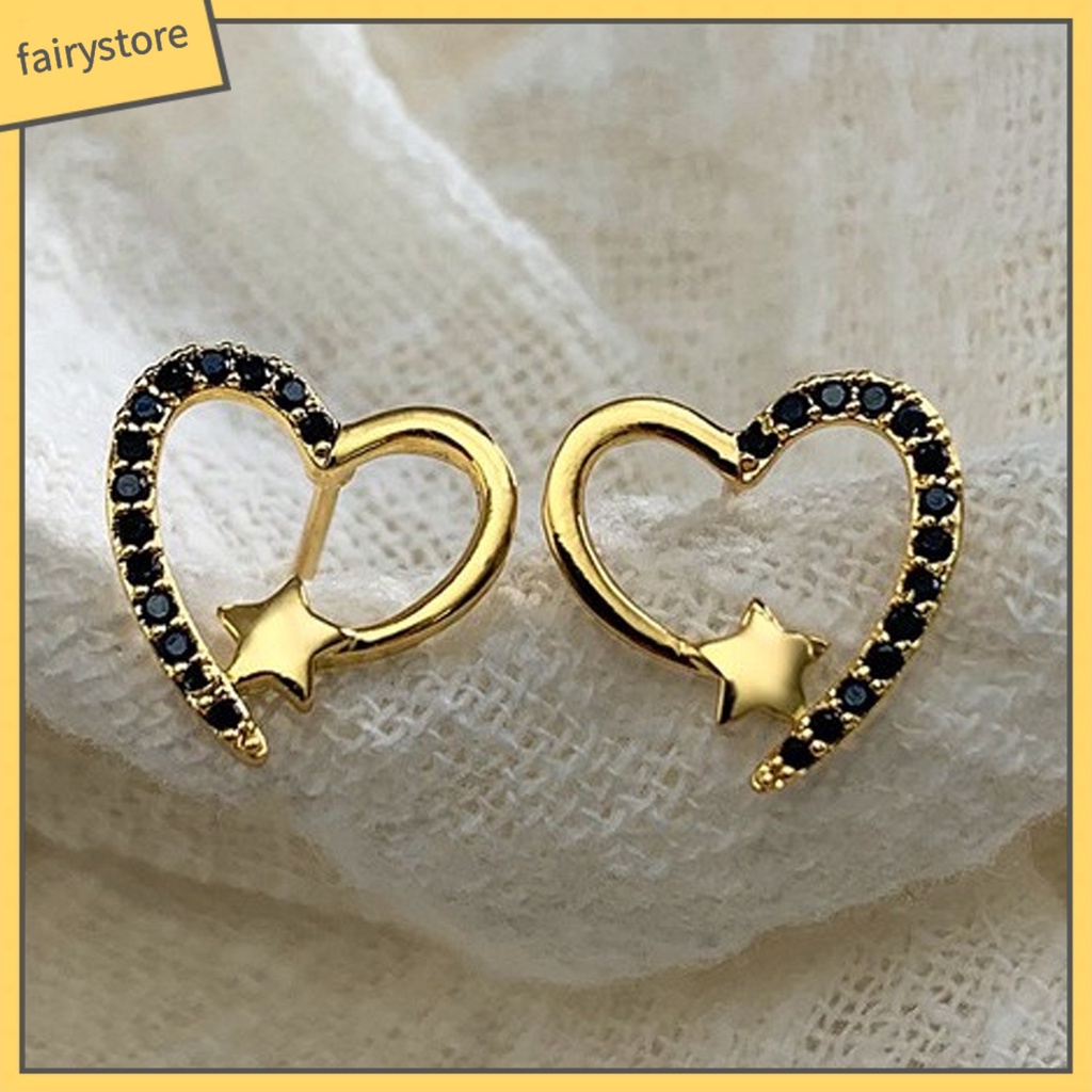 1 Đôi Bông Tai Hợp Kim Hình Trái Tim Lấp Lánh Chống Rỉ Sét Dành Cho Nữ