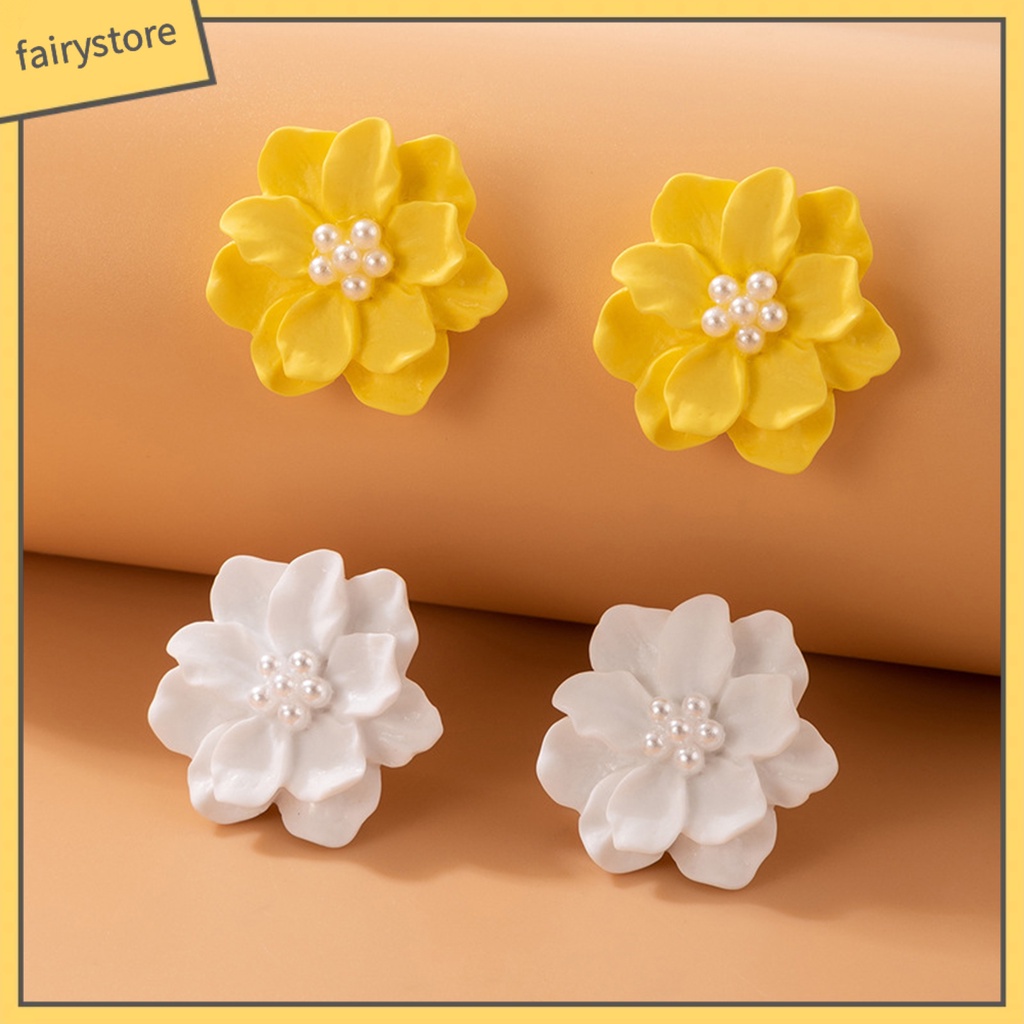 [FRO] 1 Đôi Bông Tai Đinh Tán Chống Dị Ứng Hình Hoa Đính Ngọc Trai Nhân Tạo Tinh Tế