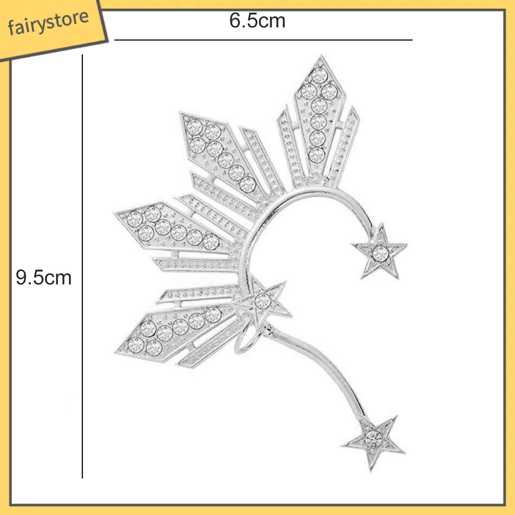 1 Khuyên Kẹp Vành Tai Không Xỏ Lỗ Hình Quạt / Ngôi Sao Đính Pha Lê Lấp Lánh Thời Trang Dự Tiệc Cho Nữ