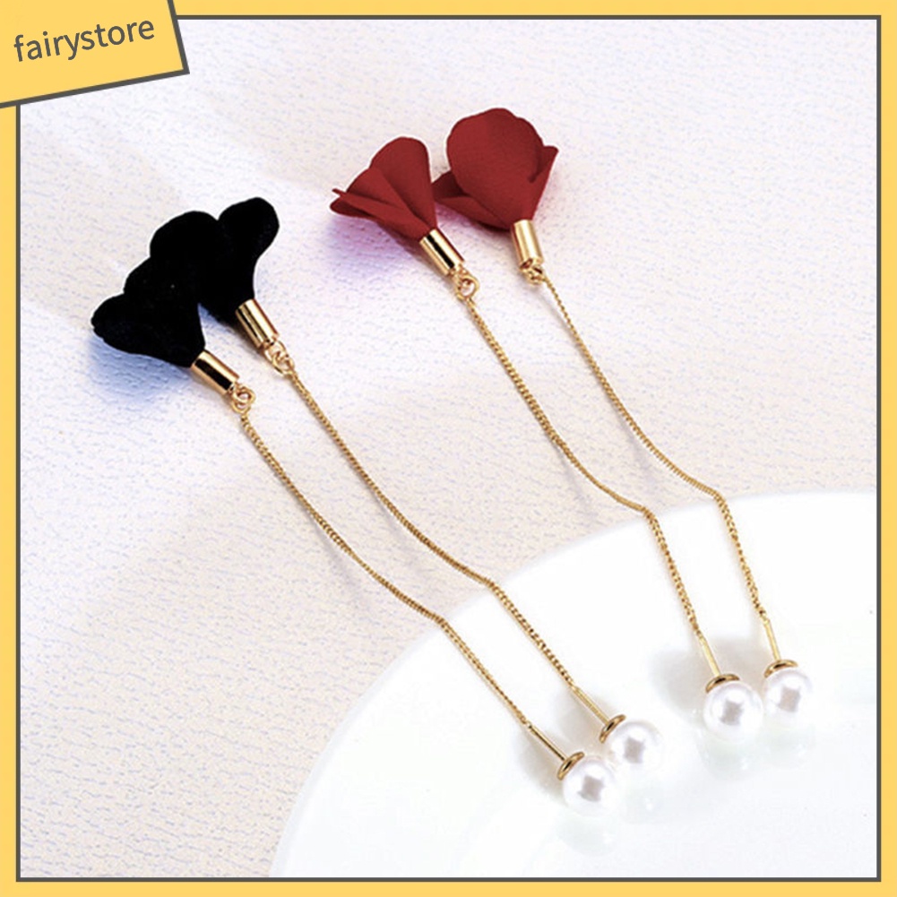 Khuyên Tai Chuỗi Dài Đính Hoa Ngọc Trai Nhân Tạo Thời Trang Cho Nữ