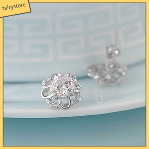 Bông Tai Mạ Bạc Hình Hoa Rỗng Đính Đá Thời Trang Cho Nữ