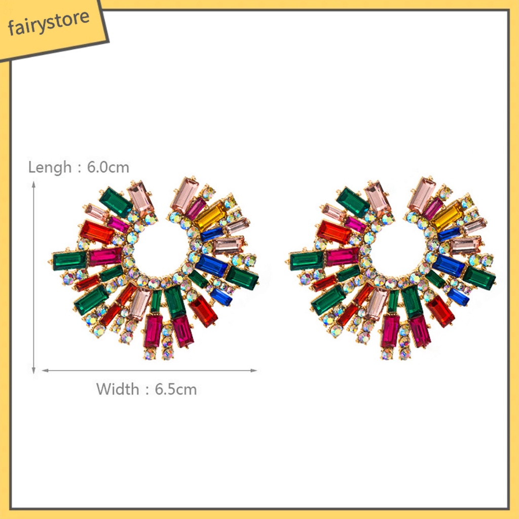 1 Đôi Bông Tai Hình Hoa Hướng Dương Đính Đá Nhiều Màu Phong Cách Bohemian