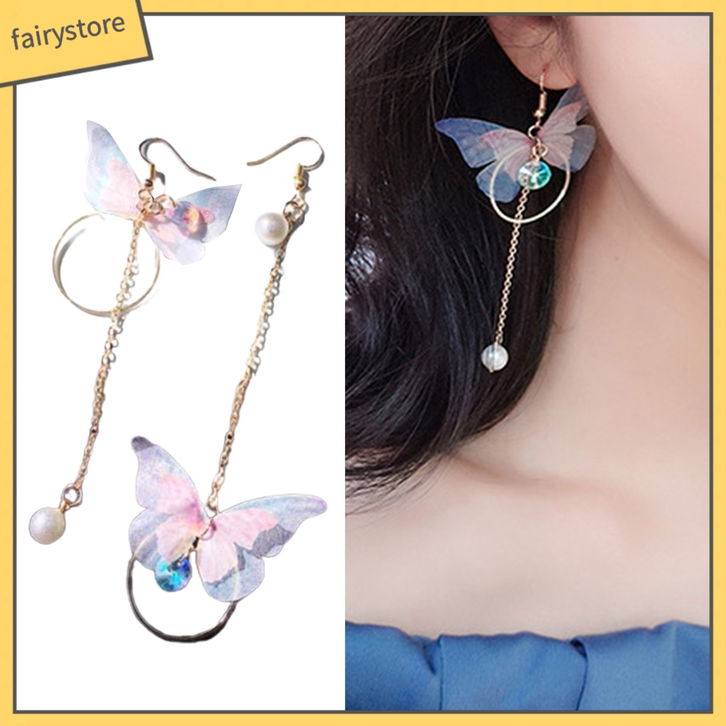 1 Đôi Bông Tai Chuỗi Tròn Đính Ngọc Trai Giả Hình Bướm Phong Cách Retro