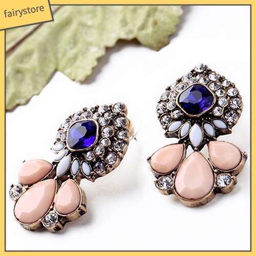 Khuyên Tai Đính Đá Hình Giọt Nước Phong Cách Vintage