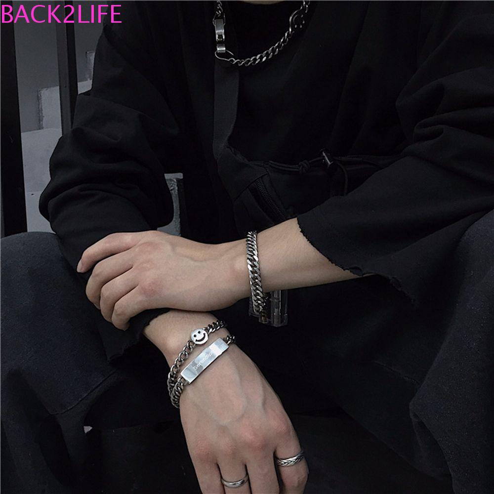 Vòng Đeo Tay Bằng Thép Titanium Điều Chỉnh Được Phong Cách Punk Hàn Quốc Mặt Cười Back2Lilife