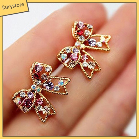 1 Đôi Bông Tai Hình Nơ Đính Đá Nhiều Màu Sắc Dành Cho Nữ