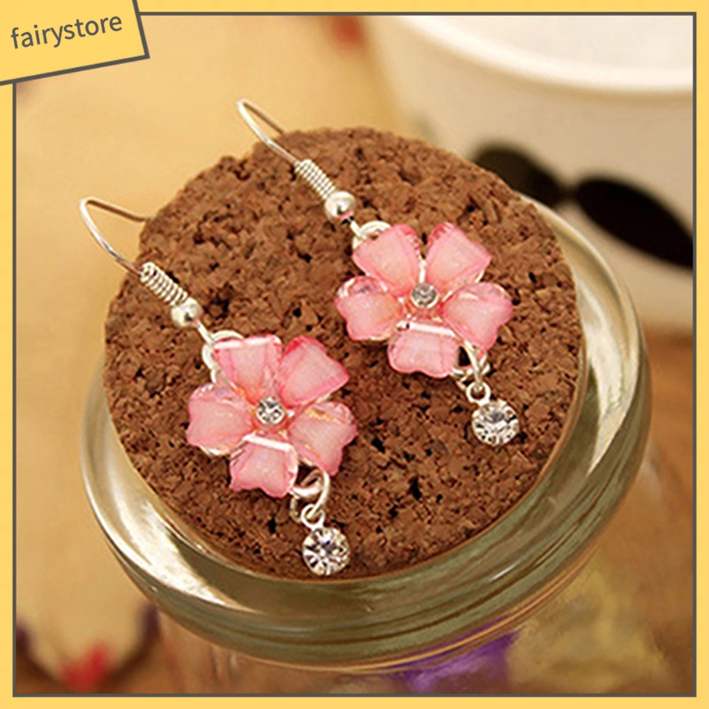 Bông Tai Móc Hình Cánh Hoa Đính Đá Trang Nhã Dành Cho Nữ