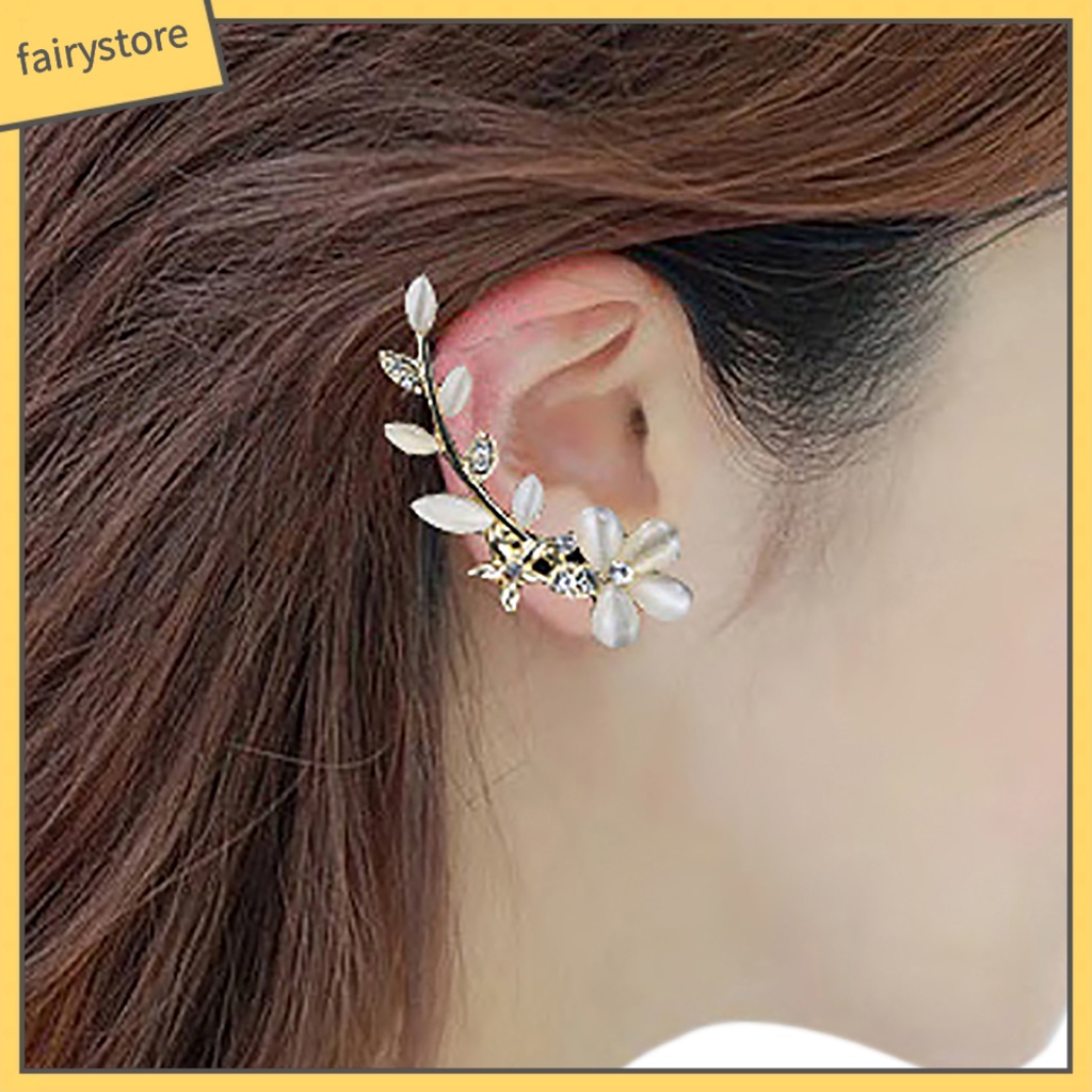 1 Đôi Bông Tai Kẹp Hình Hoa Đính Đá Cho Nữ