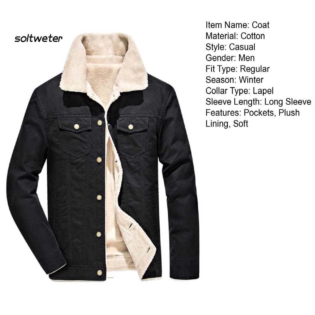 Áo Khoác Nam Tay Dài Cổ Bẻ Lót Lông Dày Dặn Màu Sắc Trơn Chống Gió Thời Trang Đường Phố Mùa Đông