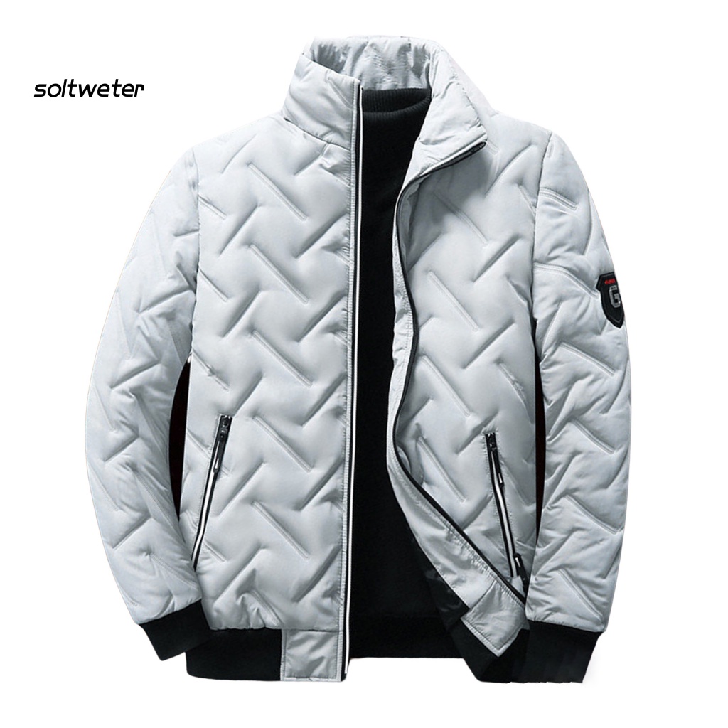 Áo Khoác Phao Cổ Đứng Lót Cotton Màu Trơn Chống Lạnh Phối Túi Cỡ Lớn Thời Trang Đường Phố Cho Nam