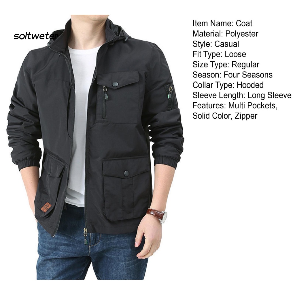 Áo Khoác Màu Trơn Mau Khô Có Khóa Kéo Có Nón Trùm Đầu Màu Sắc Trơn Dành Cho Nam