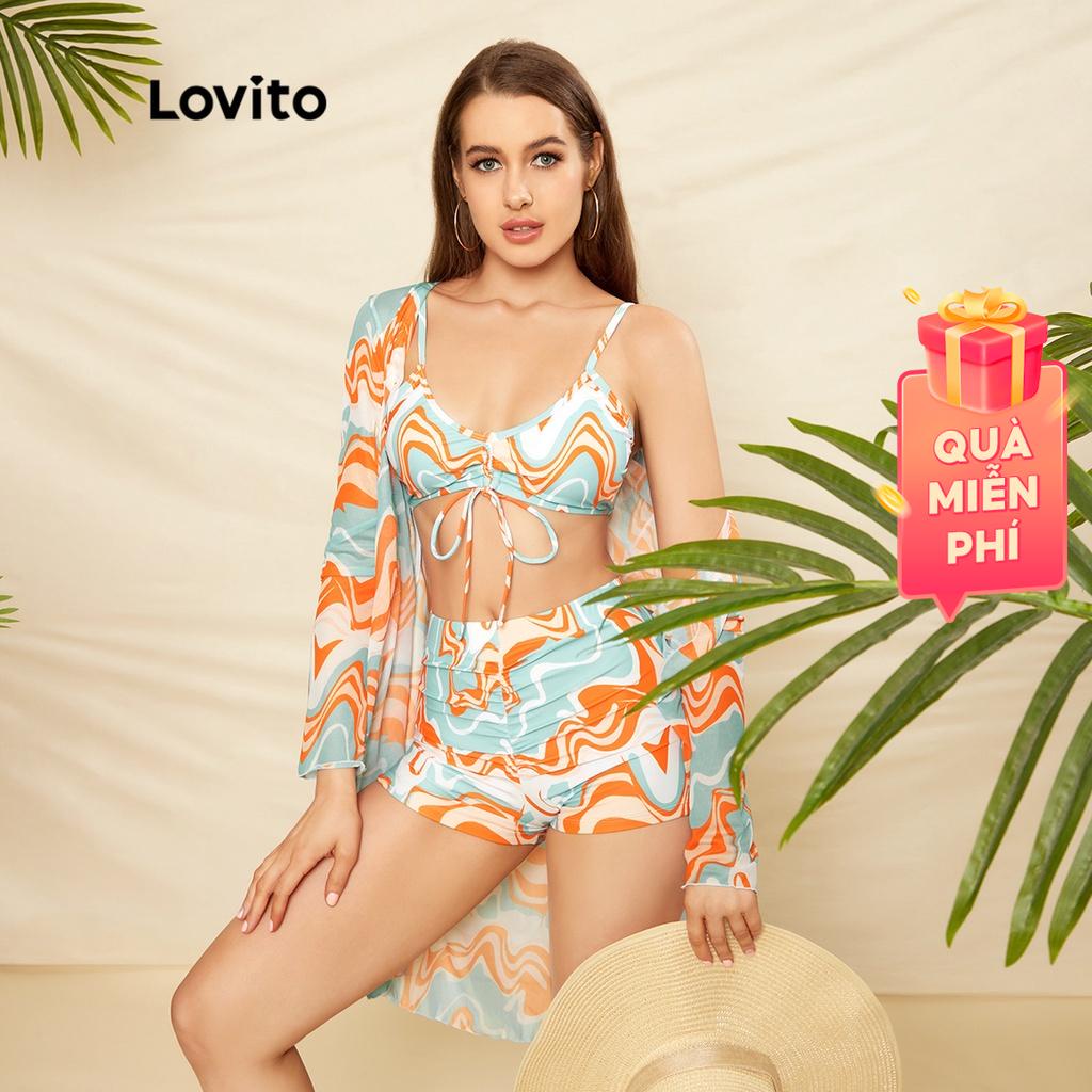 Lovito sexy Bộ bikini nữ 3 mảnh Water Ri gợn sóng có miếng lót rời L33AD013 (Nhiều màu)