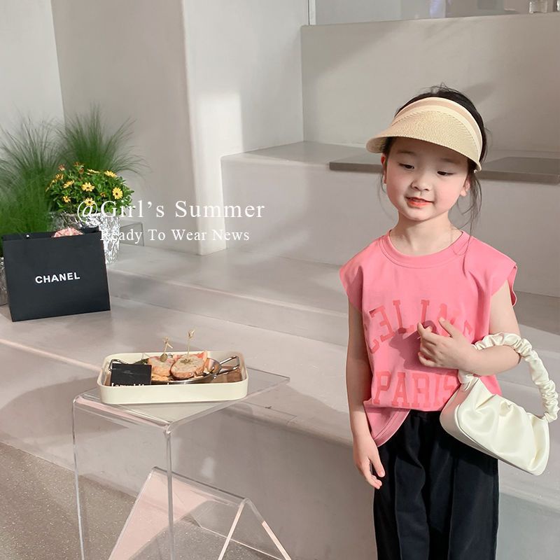 Áo Thun Cotton Sát Nách Thoáng Khí Nhanh Khô In Họa Tiết Hoạt Hình Phong Cách Hàn Quốc Thời Trang Mùa Hè Cho Bé Gái