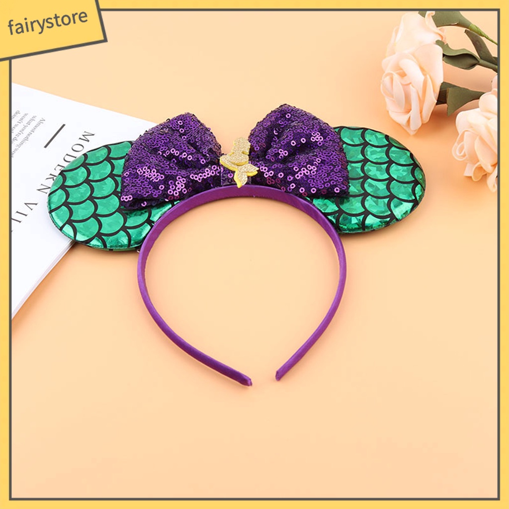 Băng Đô Cài Tóc Hình Tai Chuột Đính Kim Sa Lấp Lánh Màu Sắc Tương Phản Cho Bé Gái