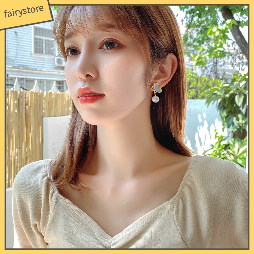 Bông Tai Hình Bướm Đính Ngọc Trai Giả Dễ Phối Đồ Thời Trang Cho Nữ