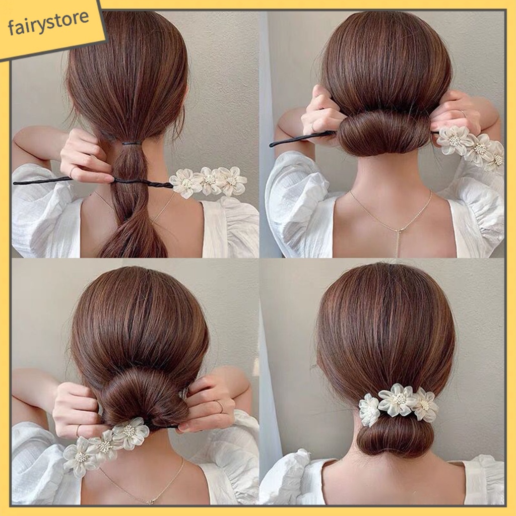 Kẹp Tóc Ba Bông Hoa / Tròn Bằng Sợi Lưới Trang Trí Đa Ứng Dụng