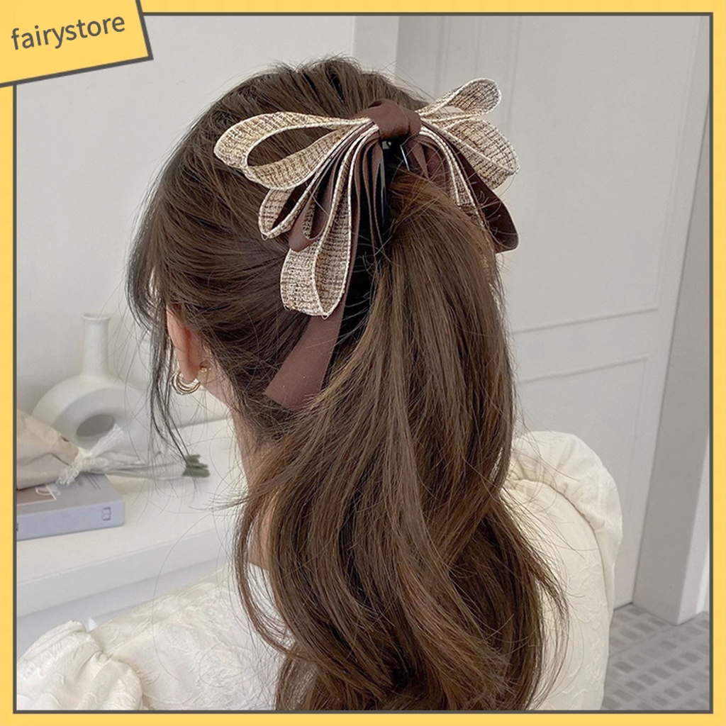 [FRO] Kẹp Tóc Dạng Dọc Đính Nơ Lớn Tinh Tế Thủ Công Không Dễ Rơi Cho Nữ