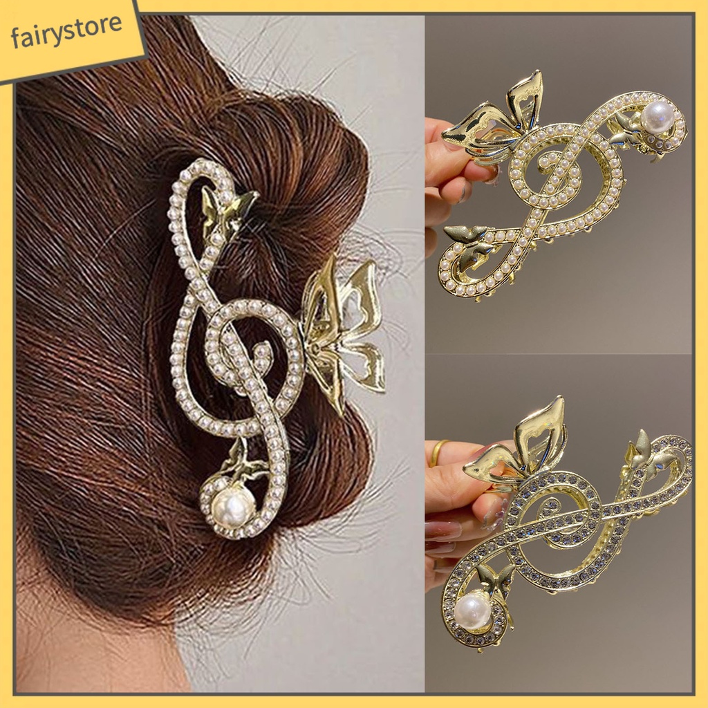 Kẹp Tóc Càng Cua Đính Đá Ngọc Trai Giả Hình Vảy Cá / Bướm Chống Trượt Trang Trí Tóc Đuôi Ngựa