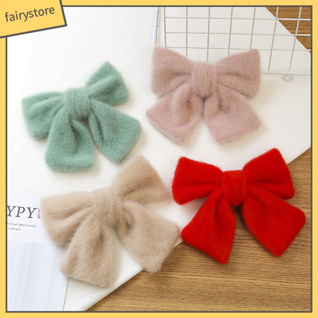 Kẹp Tóc Nơ Lớn Bằng Lông Nhung Màu Trơn Ngọt Ngào Cho Nữ