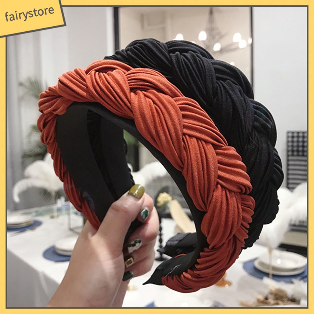 Băng Đô Cài Tóc Bản Rộng Chống Trượt Thắt Nút Chéo Màu Sắc Trơn Dành Cho Nữ