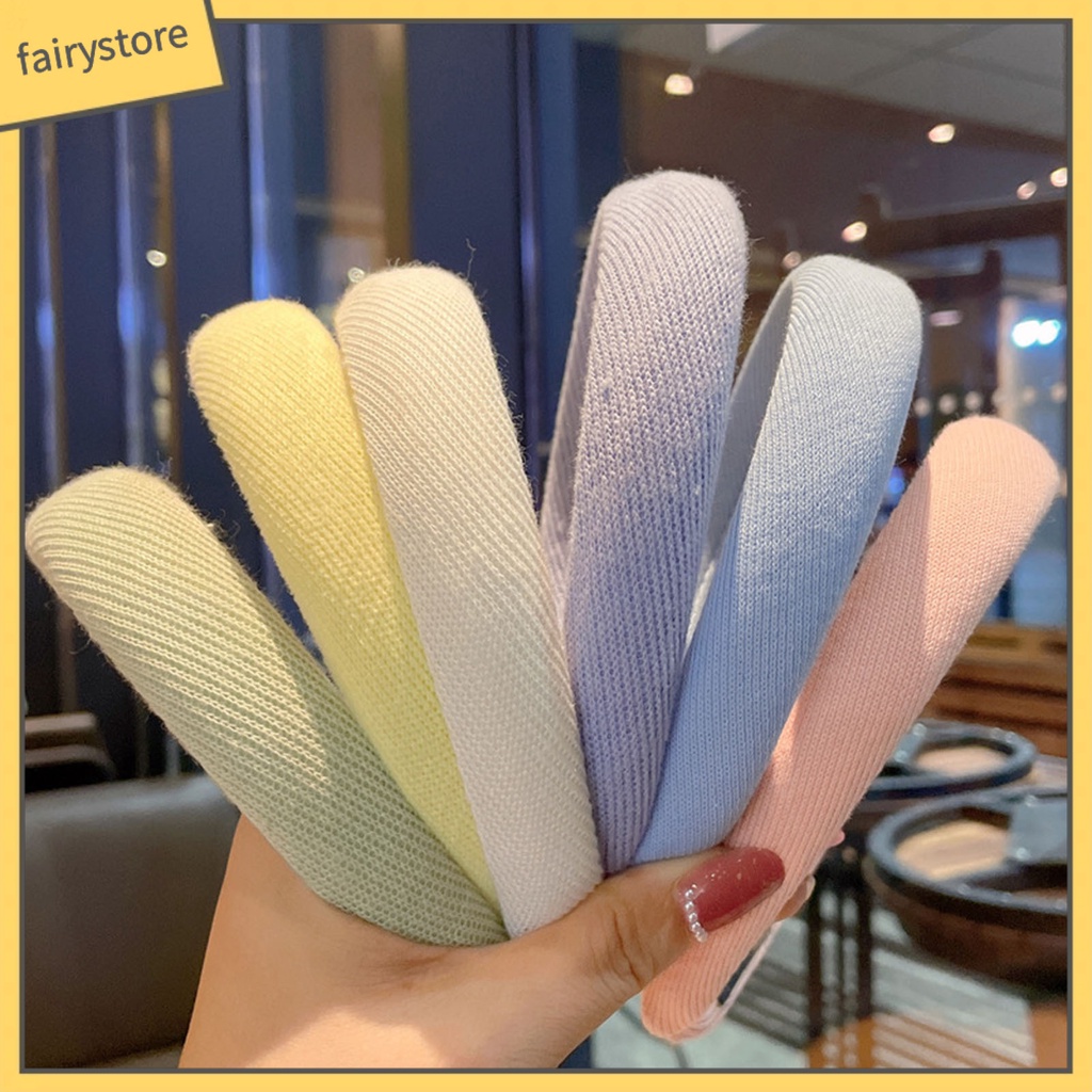 Băng Đô Cài Tóc Bản Rộng Tăng Chiều Cao Bằng Xốp Chống Trượt Màu Trơn Có Gân