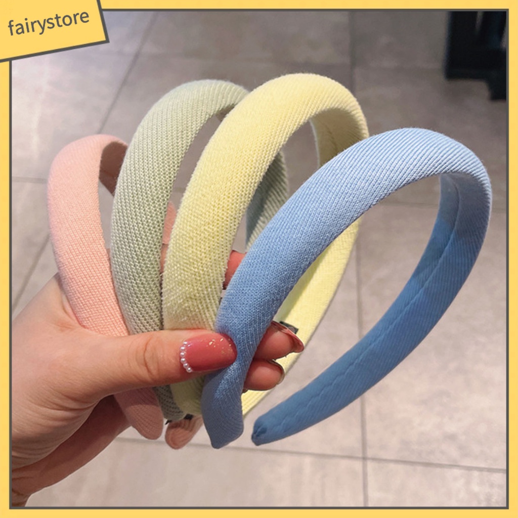 Băng Đô Cài Tóc Bản Rộng Tăng Chiều Cao Bằng Xốp Chống Trượt Màu Trơn Có Gân