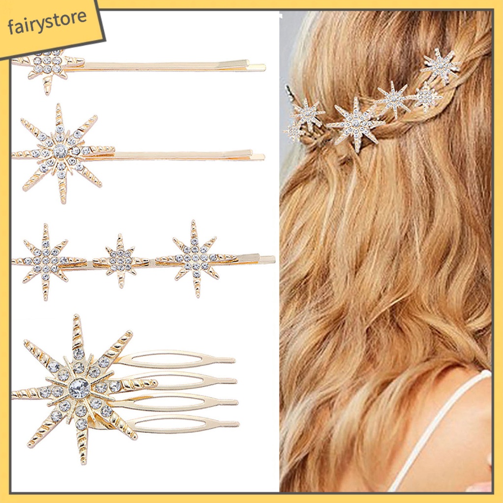 Set 4 Kẹp Tóc Hình Ngôi Sao Đính Đá Thời Trang Cho Cô Dâu