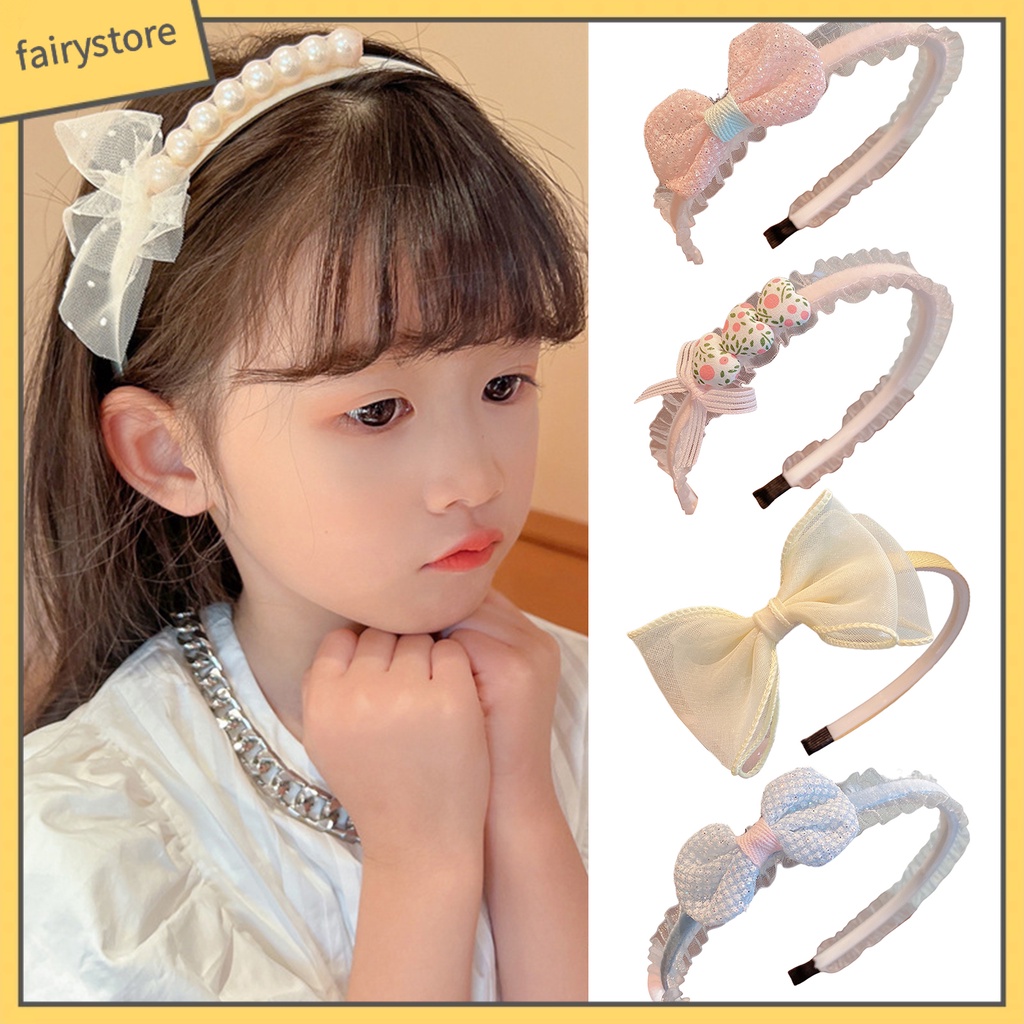 Băng Đô Nơ Đính Ngọc Trai Giả Lấp Lánh Co Giãn Dành Cho Bé Gái