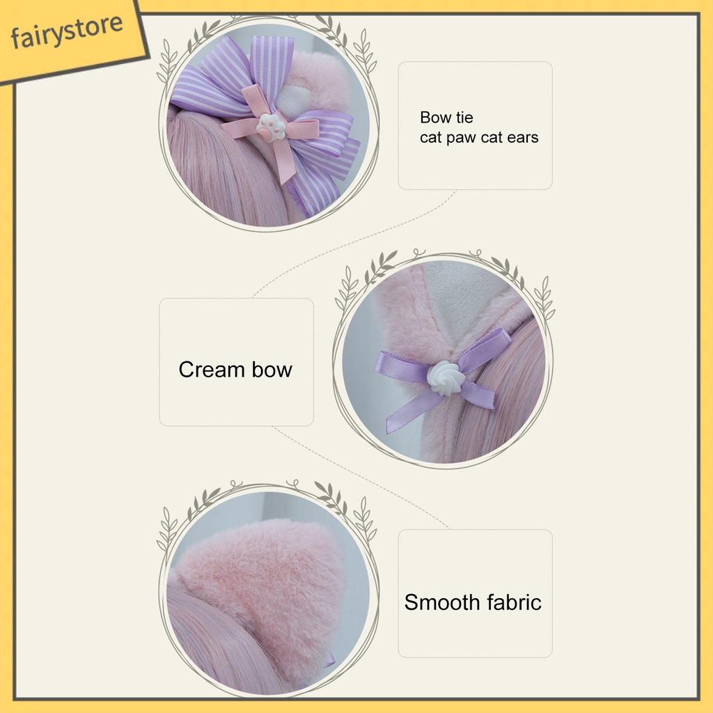 Băng Đô Cài Tóc Tai Mèo Hoạt Hình Phối Lông Chống Trượt Dành Cho Nữ