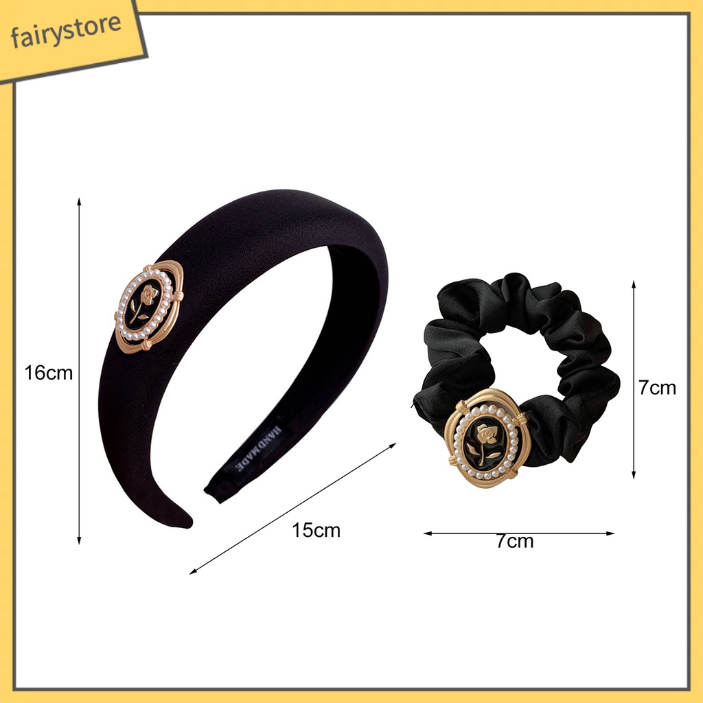Băng Đô Cài Tóc Bản Rộng Đính Hoa Trà Và Ngọc Trai Nhân Tạo Màu Trơn Kiểu Vintage