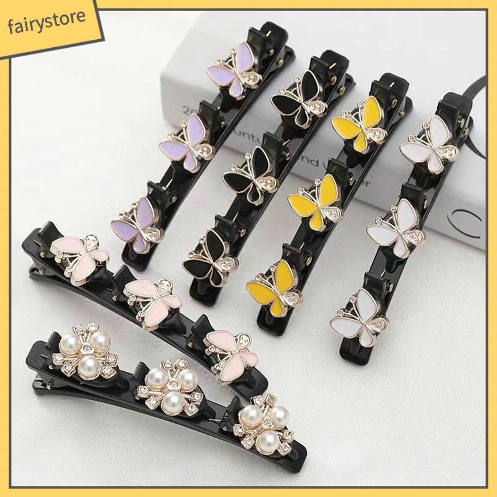 Set 1 / 6 Kẹp Tóc Hình Bướm Đính Ngọc Trai Giả Chống Trượt Trang Trí Tóc