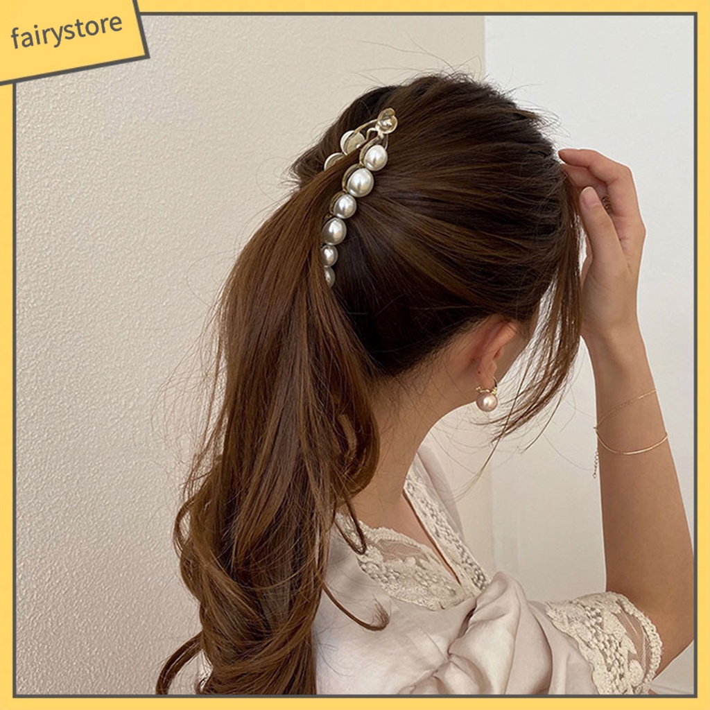 Kẹp Tóc Đuôi Ngựa Chống Trượt Đính Ngọc Trai Giả Xinh Xắn
