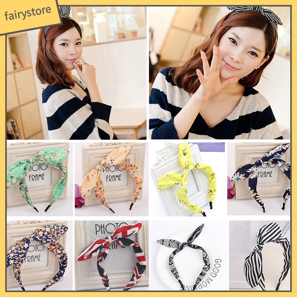 Băng Đô Cài Tóc Đính Nơ Tai Thỏ Họa Tiết Hoa Thời Trang Cho Nữ