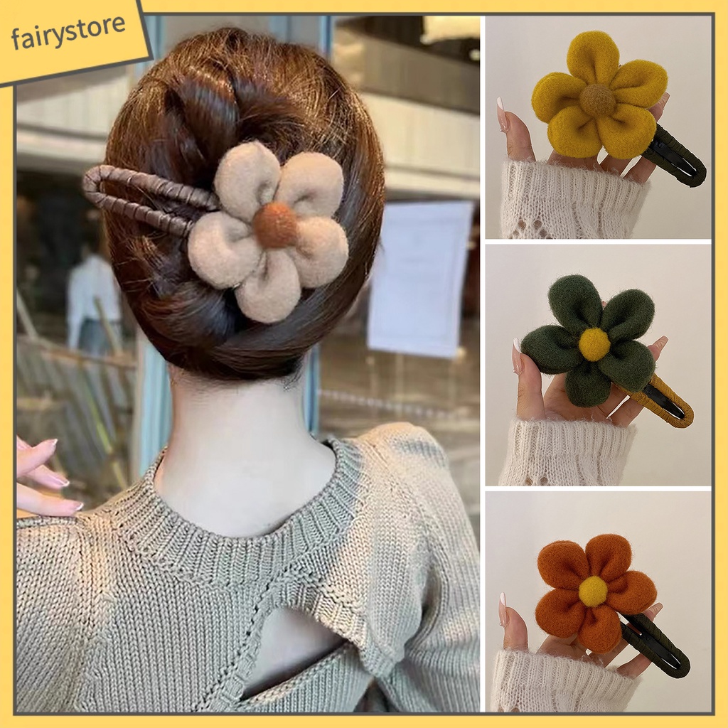Kẹp Tóc Hình Bông Hoa Màu Trơn Co Giãn Chống Trượt Phong Cách Vintage