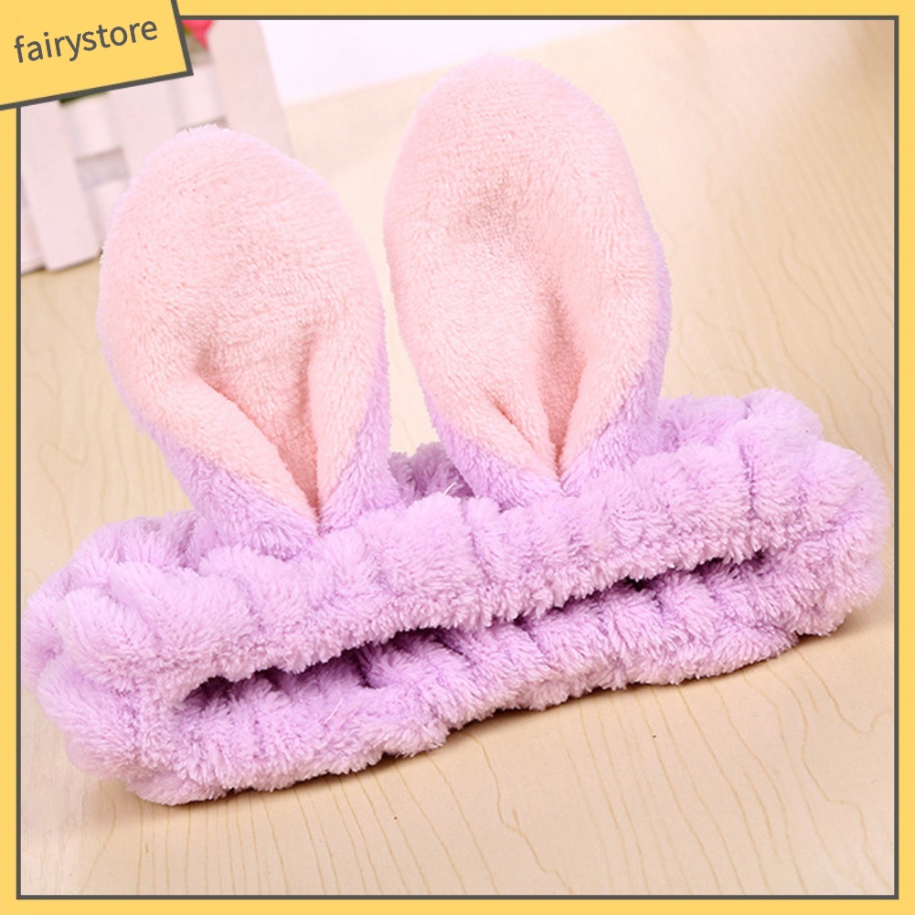 Băng Đô Tai Thỏ Bằng Vải Flannel Co Giãn Dễ Thương Dành Cho Nữ Rửa Mặt