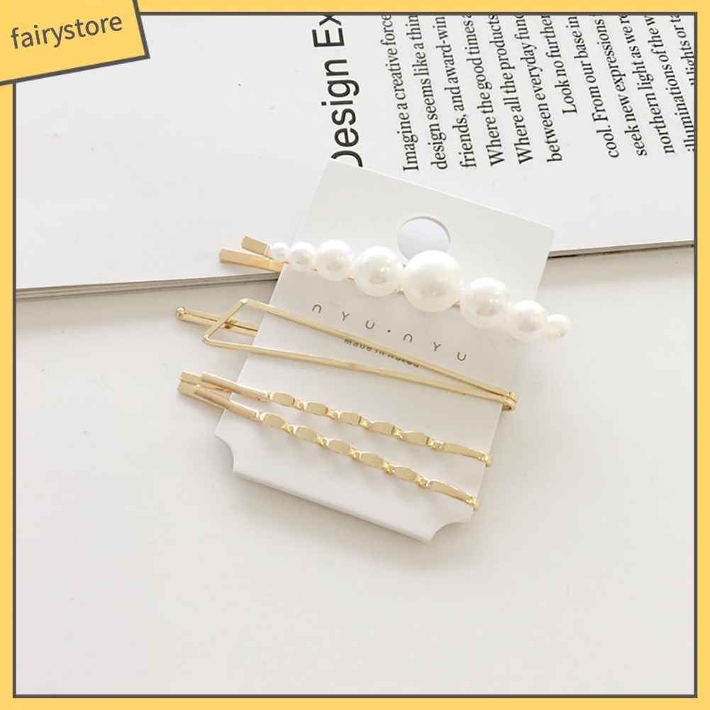 Set 4 Kẹp Tóc Đính Ngọc Trai Giả Bằng Kim Loại Thời Trang Cho Nữ
