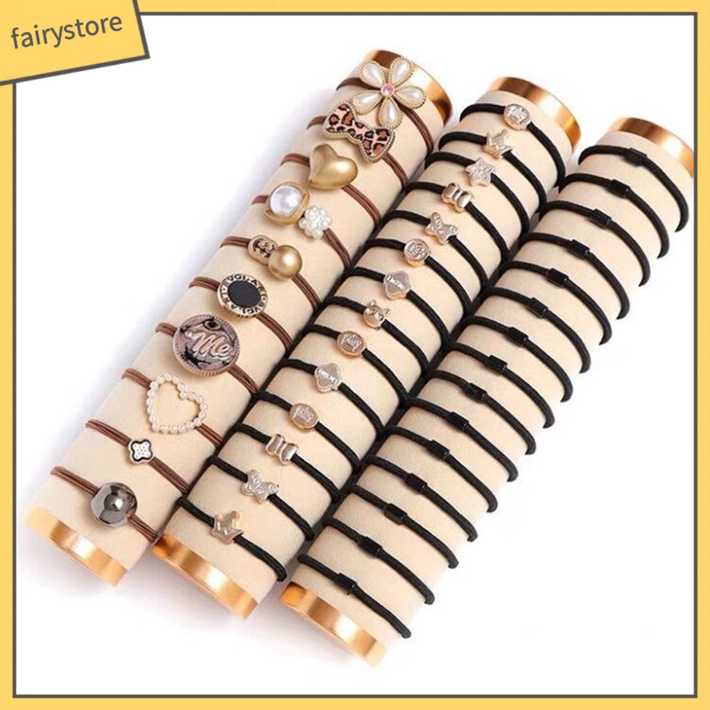 Set 60 Dây Cột Tóc Cao Su Co Giãn Đính Kim Loại Thời Trang Cho Nữ