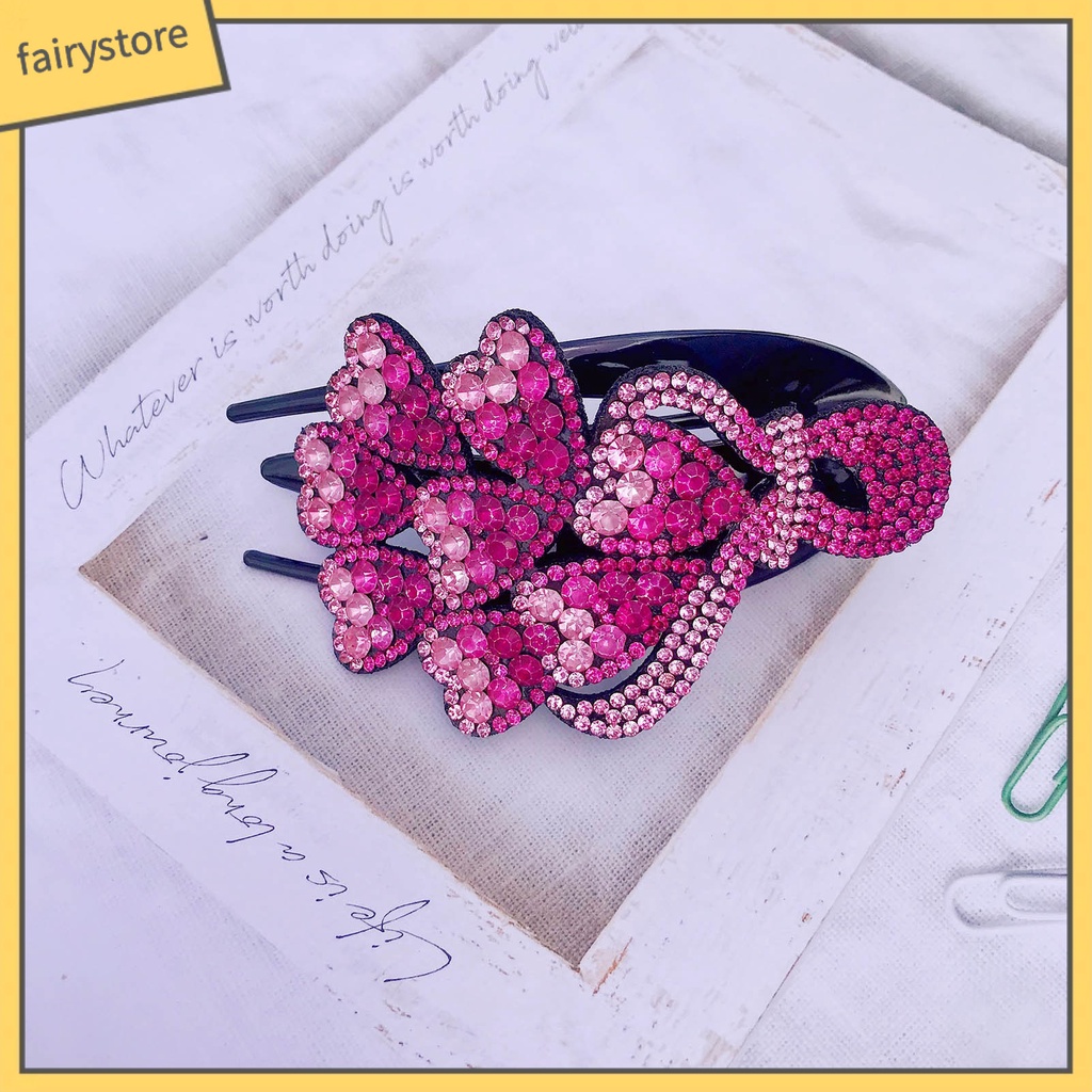 Kẹp Tóc Ba Răng Đính Đá Trái Tim Trang Trí Thanh Lịch Chống Trượt Cho Nữ