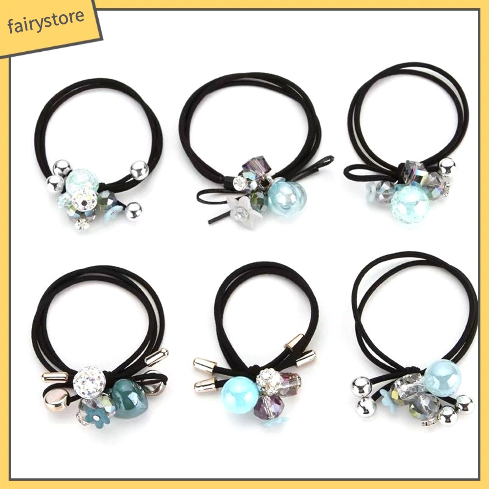 Set 6 Dây Cột Tóc Co Giãn Đính Đá Thời Trang Cho Nữ