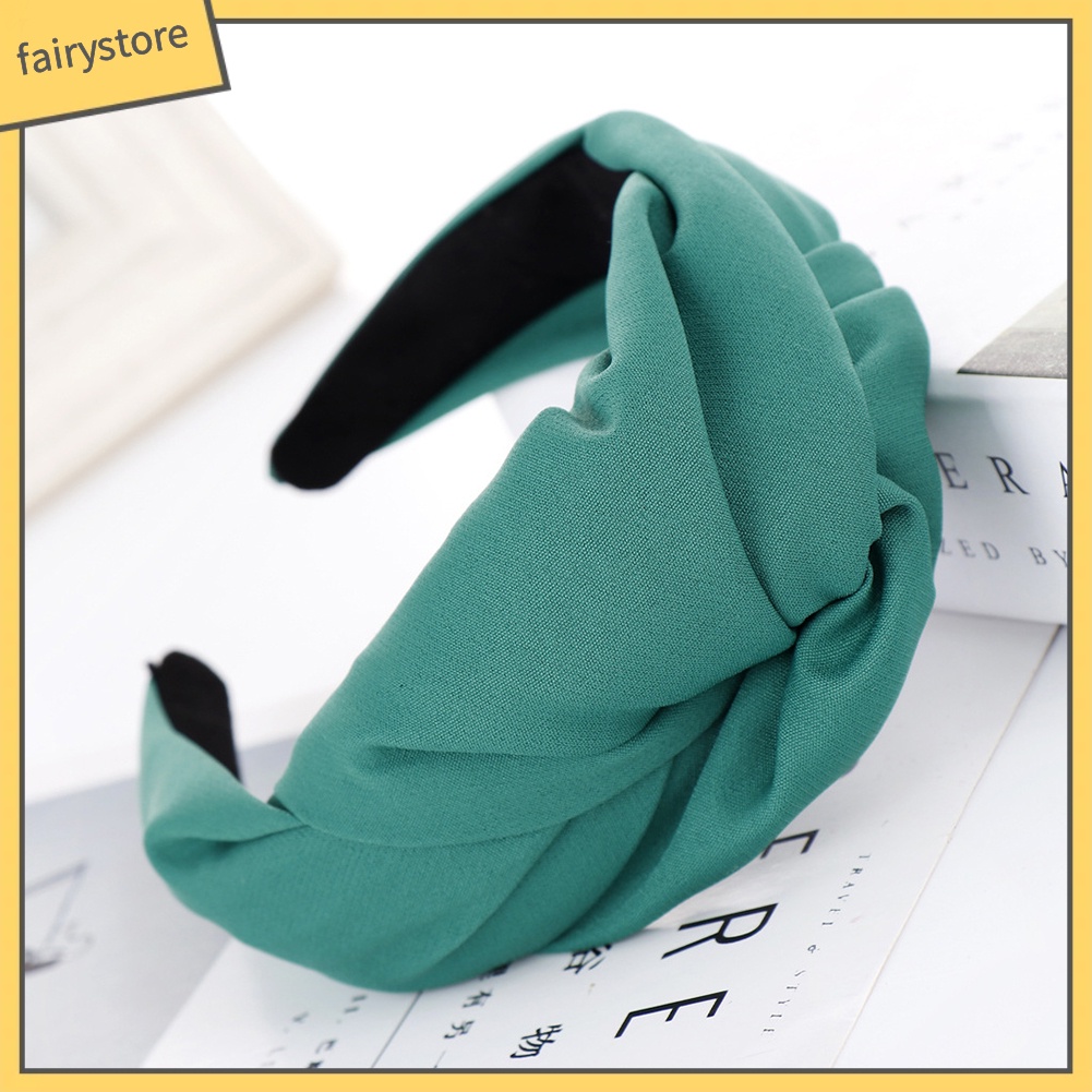 Băng Đô Cài Tóc Bản Rộng Màu Trơn Thắt Nút Chéo Thời Trang Cho Nữ