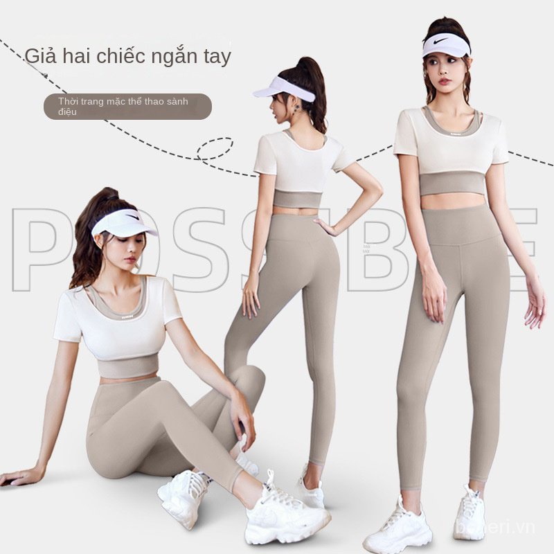 Lulu Mới Áo Thun Tay Ngắn Giả Hai Mảnh Khô Nhanh Không Cần Dùng Tập Yoga / Thể Hình Chuyên Nghiệp