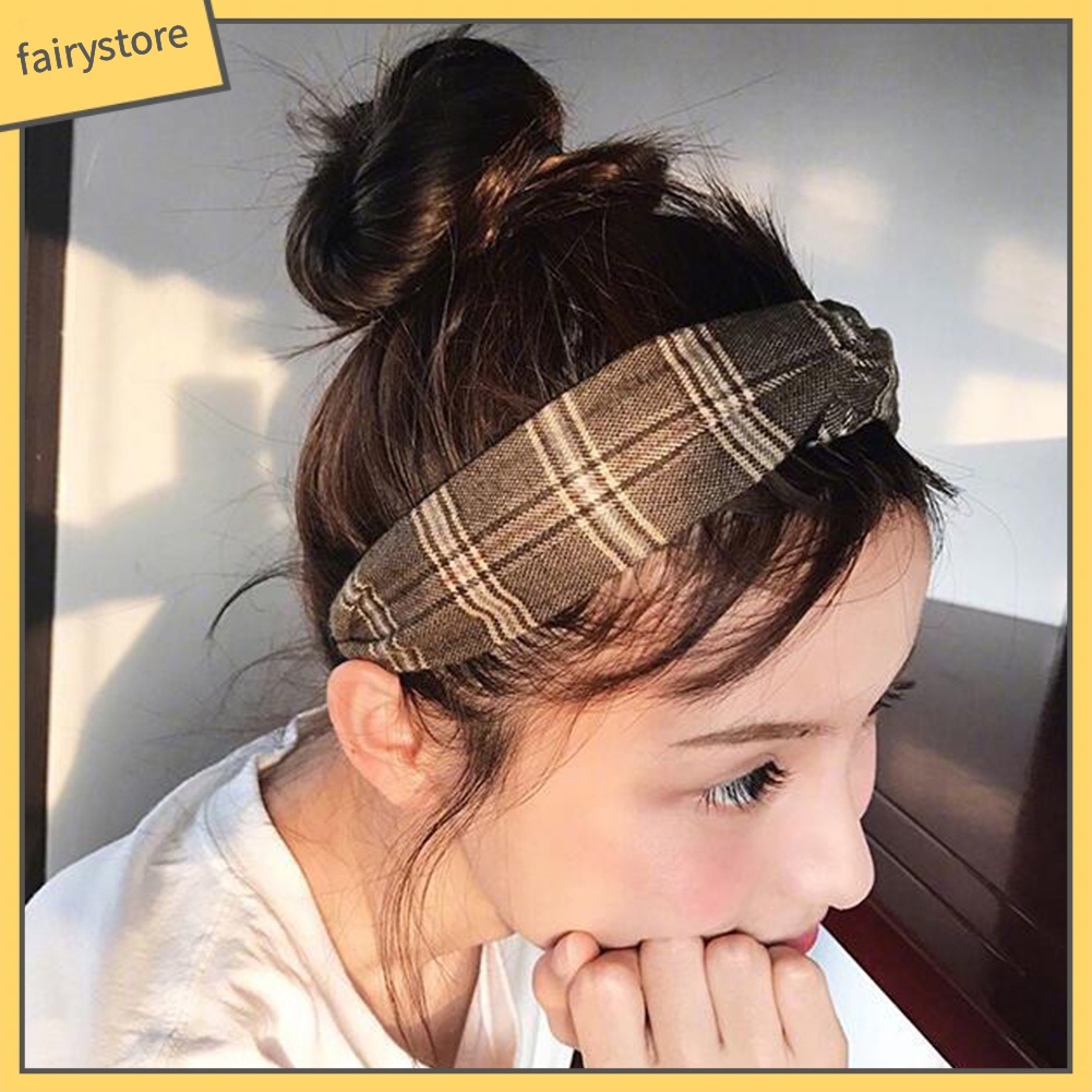 Băng Đô Cài Tóc Bản Rộng Co Giãn In Họa Tiết Kẻ Sọc Cho Nữ