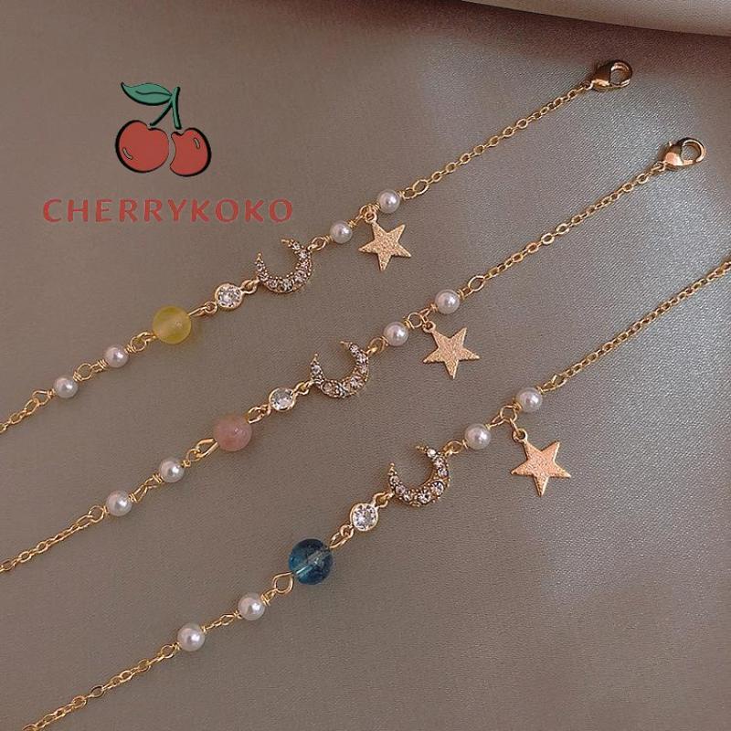 🍒🍒CHERRYKOKO Vòng đeo tay mặt hình ngôi sao/mặt trăng dễ thương phong cách Hàn Quốc cho nữ