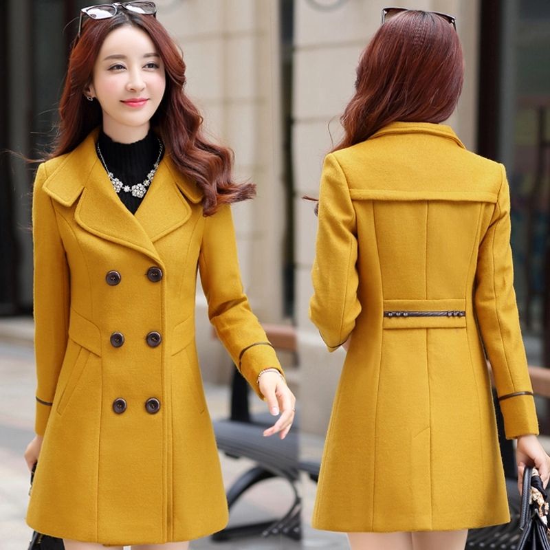Áo Khoác Len Dáng Ôm Dài Vừa Vặn Thời Trang Thu Đông Phong Cách Hàn Quốc Cho Nữ