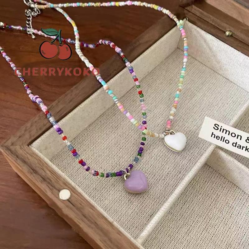 🍒CHERRYKOKO Dây Chuyền Chuỗi Hạt Trái Tim Nhiều Màu Sắc Ngọt Ngào Phong Cách Hàn Quốc Dễ Thương Thời Trang Cho Nữ
