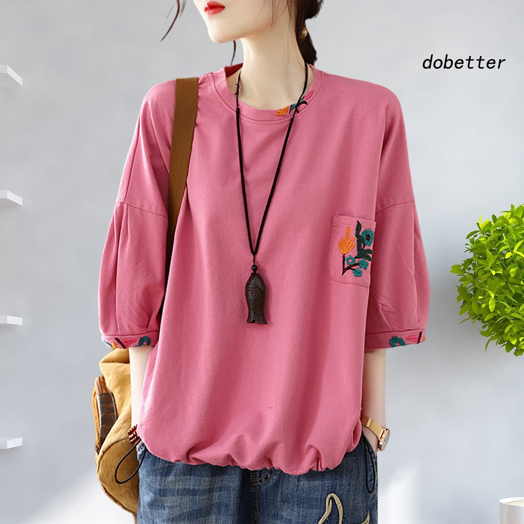 [DO] Áo Thun Tay Lỡ Đèn Lồng Thêu Hoa Mỏng Vừa Vặn Đường Phố Có Túi Thu Gọn Được Cho Nữ