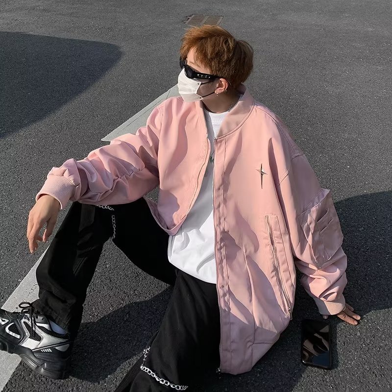 Áo Khoác Bóng Chày Dáng Rộng Phong Cách Harajuku Đường Phố Mỹ Cá Tính Dành Cho Nam