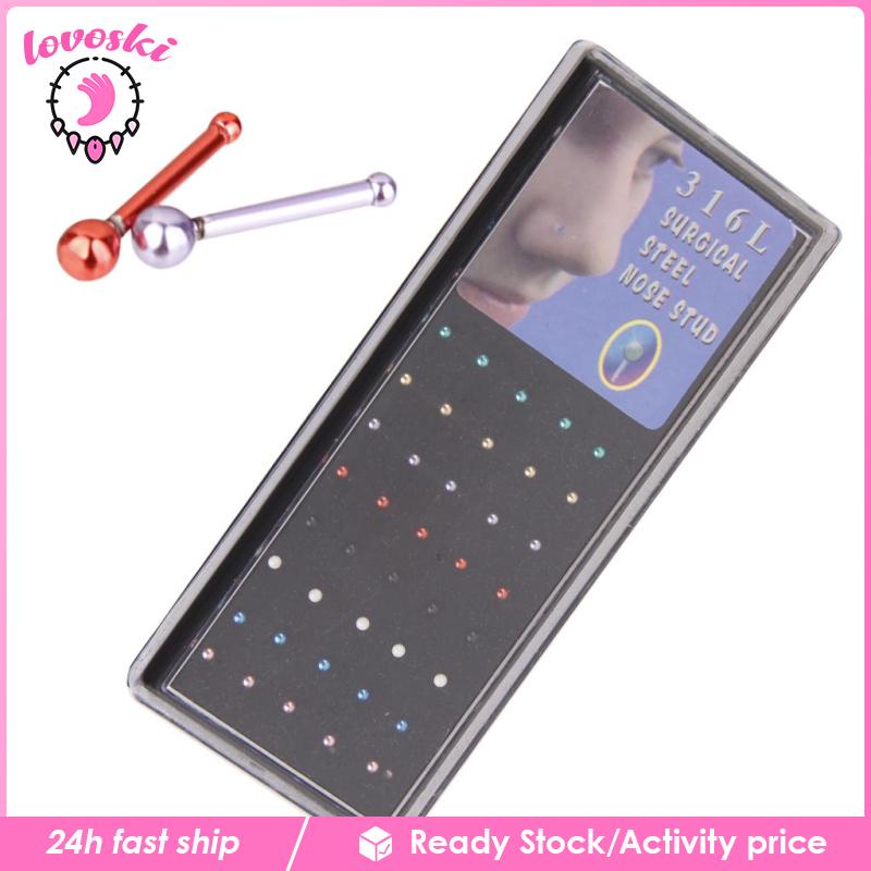 Hộp 60 Khuyên Mũi 20G Bằng Thép Không Gỉ