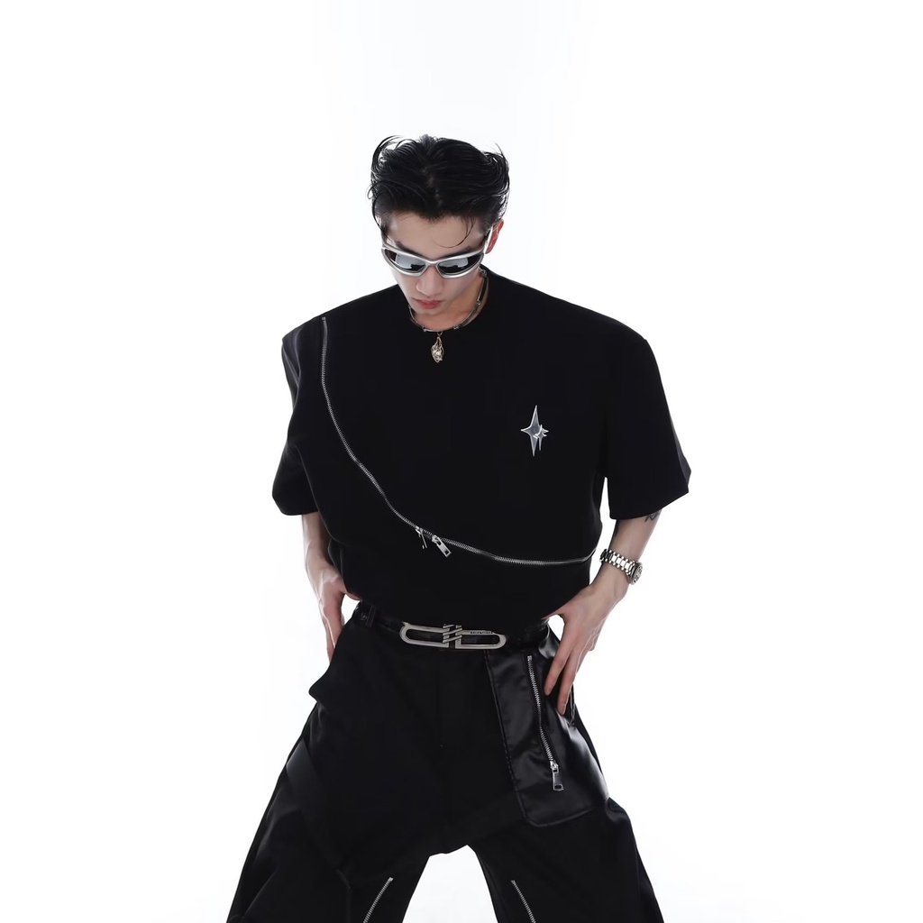 Áo Thun Cotton Nguyên Chất Tay Ngắn Cổ Tròn Khóa Kéo In Ba Chiều Thời Trang Mùa Hè Cho Nam